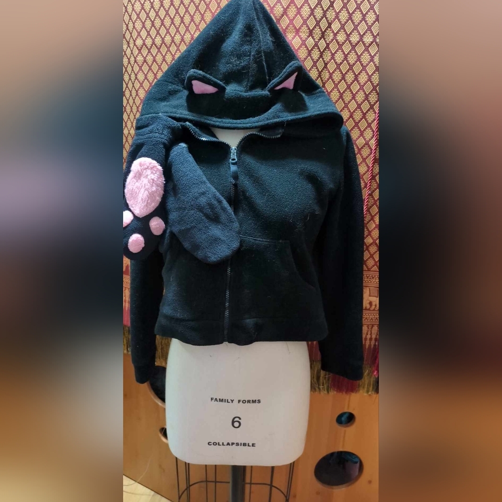 Black and Pink Casual Hoodie with Drawstrings